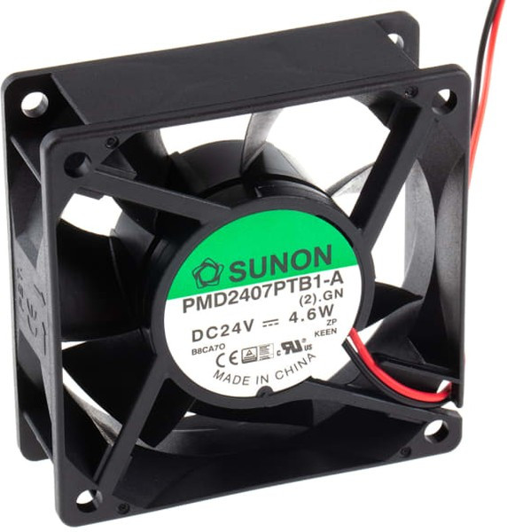 PMD2407PTB1A, Вентилятор осевой, 24В DC, 70x70x25мм, подшипник качения, 83,25куб.м/ч, 45дБА, 24AWG