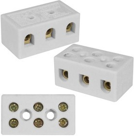 КВК-3-16, Клемма винтовая керамическая , для проводов сечением 4 мм2, 3x2 контакта, 400 В, 16 А, -40...+450 °C, белая