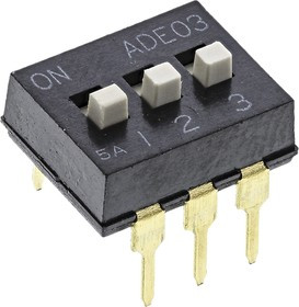 1825057-2, Switch DIP OFF ON SPST 3 Extended Slide 0.1A 24VDC PC Pins 2.54mm Thru-Hole Tube