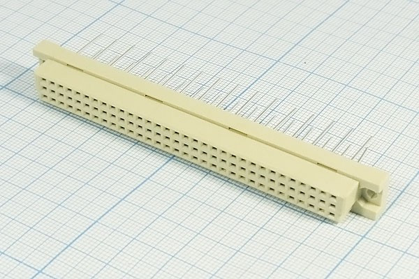 Розетка DIN41612 на 96 гнёзд с неполным заполнением A+C=2x16=32HP, шаг 5.08мм; №10096 гн ПрС DIN41612\P5,08\ 96HP[A+C]\плат\ \D32-32F2WL