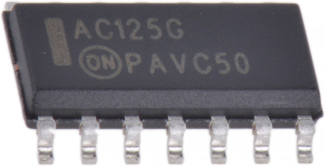 MC74AC125DR2, Четыре буферных элемента/драйвера, три состояния [SOIC-14]