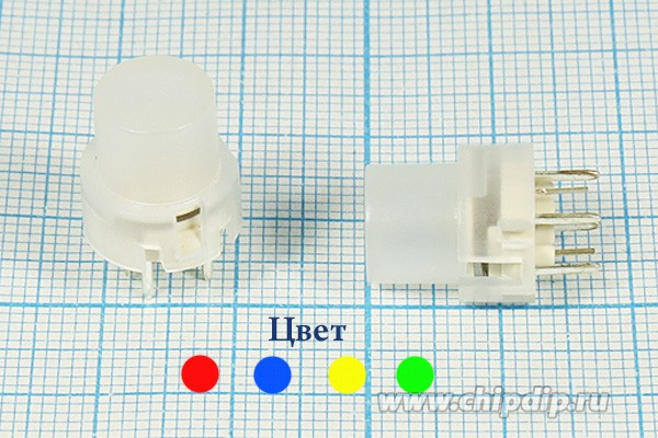 Тактовая кнопка с подсветкой синего цвета; №10278B ПКнТакт 12x14\h 7,0\\NO\IL2Всин\ 6P\KS01-BL-4\