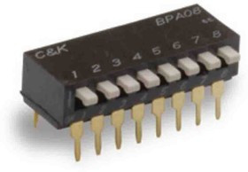 BPA06B, Switch DIP OFF ON SPST 6 Piano 0.1A 24VDC PC Pins 1000Cycles 2.54mm Thru-Hole Tube BPA06B, Switch DIP OFF ON SPST 6 Piano 0.1A 24VDC PC Pins 1000Cycles 2.54mm Thru-Hole Tube