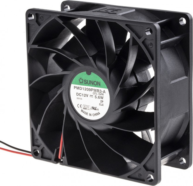 PMD1209PMB3A, Вентилятор осевой, 12В DC, 92x92x38мм, подшипник качения, 0.47А, 5.6Вт, 3800об/мин, 2 провода