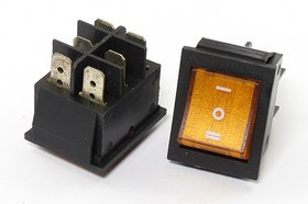 Переключатель клавишный, контакты 6T, 15А, ON-OFF-ON, подсветка черная/ILкрасная, IRS203-2C