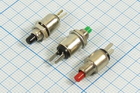 Переключатель кнопочный, d 7, 125В, 0.5А, OFF-(ON), зеленый, контакты 2C, PS-01