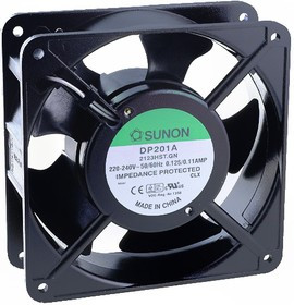 DP201A2123HST, Вентилятор осевой, 230В AC, 120x120x38мм, подшипник скольжения, 144(±10%) куб.м/ч, 43