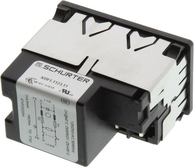 KMF1.1123.11, Filtered IEC Power Entry Module, IEC C14, Medical, 2 А, 250 В AC, 2-Полюсный выключатель KMF1.1123.11, Filtered IEC Power Entry Module, IEC C14, Medical, 2 А, 250 В AC, 2-Полюсный выключатель