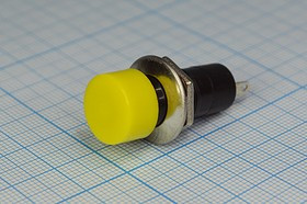 Переключатель кнопочный, d12, 220В, 2.0А, ON-(OFF), желтый, контакты 2C, PBS-16C