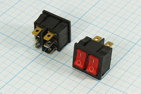 Переключатель клавишный, 6T, 6А, 2OFF-ON/OFF-ON, с подсветкой красной, KD5-212; №841 R ПКл\\ 6\2-ON-OFF\\чер\ ILкр\\6T\KD5-212\