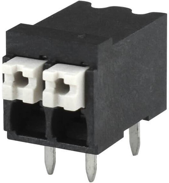 TBLH10-350-02BK, Fixed Terminal Blocks Terminal block, screwless, High Temp, 3.5, Horizontal, 2, Black w Gray Button
