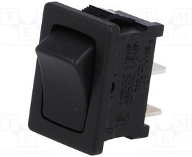 RS1366FBB2, ROCKER; SPST; Pos: 2; ON-OFF; 10A/250VAC; black; none; 50m?; UL94V-2