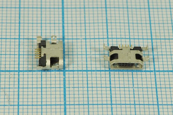Разъем microUSB розетка, тип B, контакты 5C4HP, на плату, угловой, SMD, microUSBB5SAD7