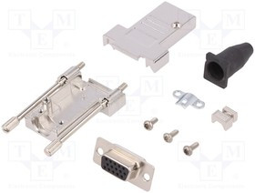 DTSL09-TJSRGHDS15K, Разъем D-Sub; PIN: 15; вилка; "мама"; прямой; пайка; на провод; черный