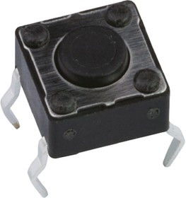 DTS65KV, Black Button Tactile Switch, SPST 50 mA @ 12 V dc 6mm