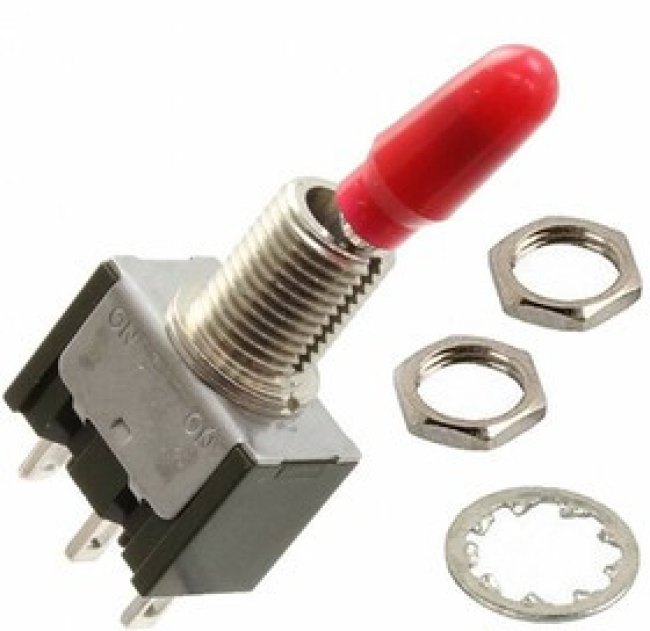 M2012SS1W01-BC, Toggle Switches ON-ON .413 BAT .350 BUSHING SLDR RED CAP