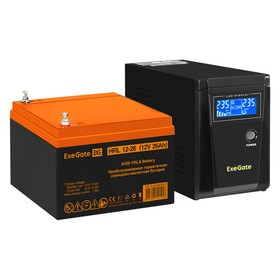 EX296767RUS, Комплект ИБП EX295986RUS + батарея 26Aч EX285663RUS 1шт (инвертор, синус, для котла) ExeGate SineTower SZ-600.LCD.AVR.1SH  600V