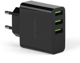 Блок питания (сетевой адаптер) IQFuture IQ-TA35 на 3 USB с LED-экраном черный