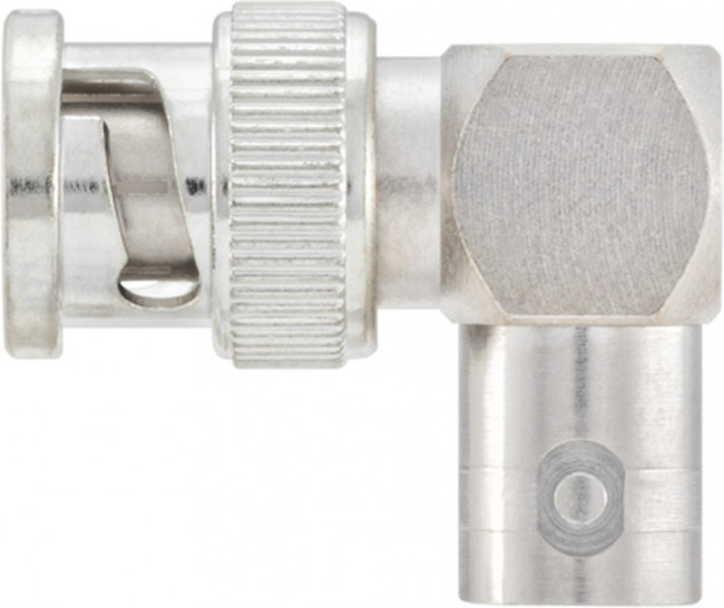 51S201-K00N5, Right Angle 50 RF Adapter BNC Plug to BNC Socket 10GHz