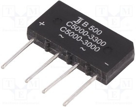 B500C5000A, Диодный мост: однофазный, Urmax: 1кВ, If: 5А, Ifsm: 150А, V: плоские