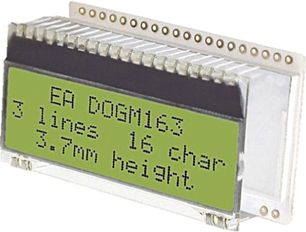 EA DOGM163E-A, Дисплей: LCD; алфавитно-цифровой; STN Positive; 16x3; 55x27,94мм