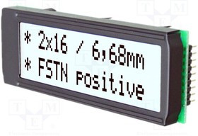 EADIP162J-DN3LW, Дисплей: LCD; алфавитно-цифровой; FSTN Positive; 16x2; 68x26,8мм