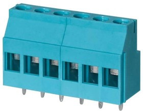 TB010-508-06BE, Fixed Terminal Blocks Terminal block, screw type, 5.08 , horizontal, 6 poles, CUI Blue, slotted screw, PCB mount
