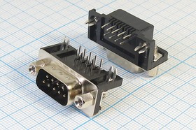 Вилка угловая D-SUB, аналог [DS1037-09MNAKT74-0CC]; №449 C штек D-SUB\ 9P\\плат\угл 7,2мм\DRB-09MA\CONNFLY