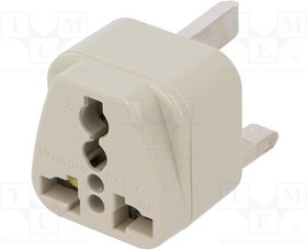 ADAPTER-ENGLAND, Переходник: адаптер, 2P+PE, 250ВAC, 13А, Версия: UK, белый, PIN: 3