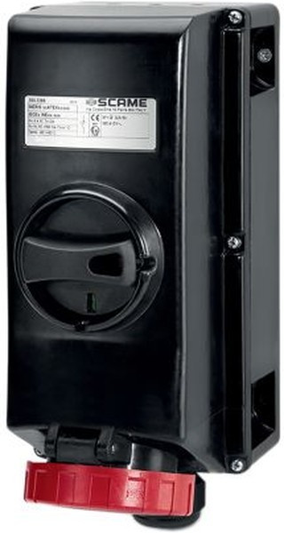 504.6387, IP66 Red Surface Mount 3P + N + E Power Connector Socket ATEX, IECEx, Rated At 64A, 346 415 V