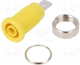 SEB6452-GE, Гнездо, "банан" 4мм, 32А, 1кВ, желтый, никелированные, на панель