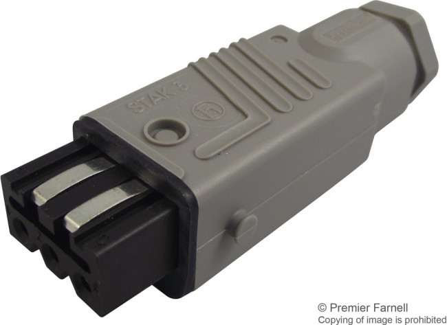 STAK 3 N GREY, Разъем прямоугольный, ST, вилка, "мама", PIN 3, луженые, IP54, 16А, GRAU. Код производителя: 932140106.