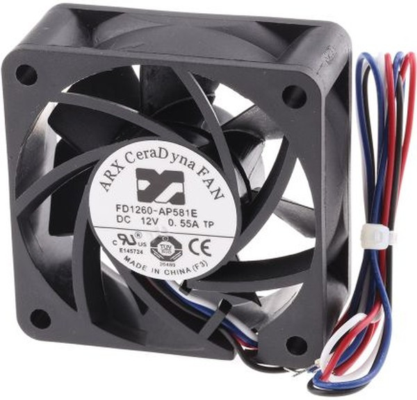 FD1260-AP581E2AL, CeraDyna Series Axial Fan, 12 V dc, DC Operation, 67m³/h, 5.64W, 60 x 60 x 25mm FD1260-AP581E2AL, CeraDyna Series Axial Fan, 12 V dc, DC Operation, 67m³/h, 5.64W, 60 x 60 x 25mm