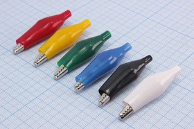 WD027/W, Зажим "крокодил" с изолятором, 10А, L42.5мм, белый; Q-180 W зажим "крокодил" L 42,5x35,5x3,5\ 10А\обж\\изол бел