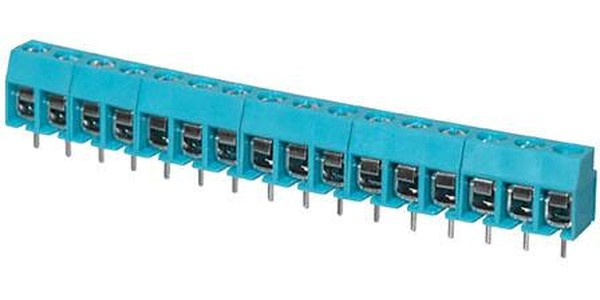 TB003-500-P16BE, Fixed Terminal Blocks Terminal block, screw type, 5.00 , horizontal, 16 poles, CUI Blue, Philip's head screw, PCB mount