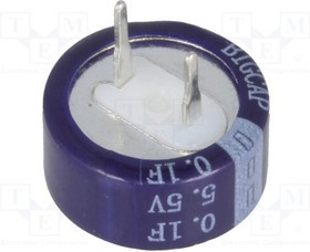 BCEC-5.5V-0.1F, Суперконденсатор, THT, 0,1Ф, 5,5ВDC, ±20%, d13,5x6,6мм, -25-70°C