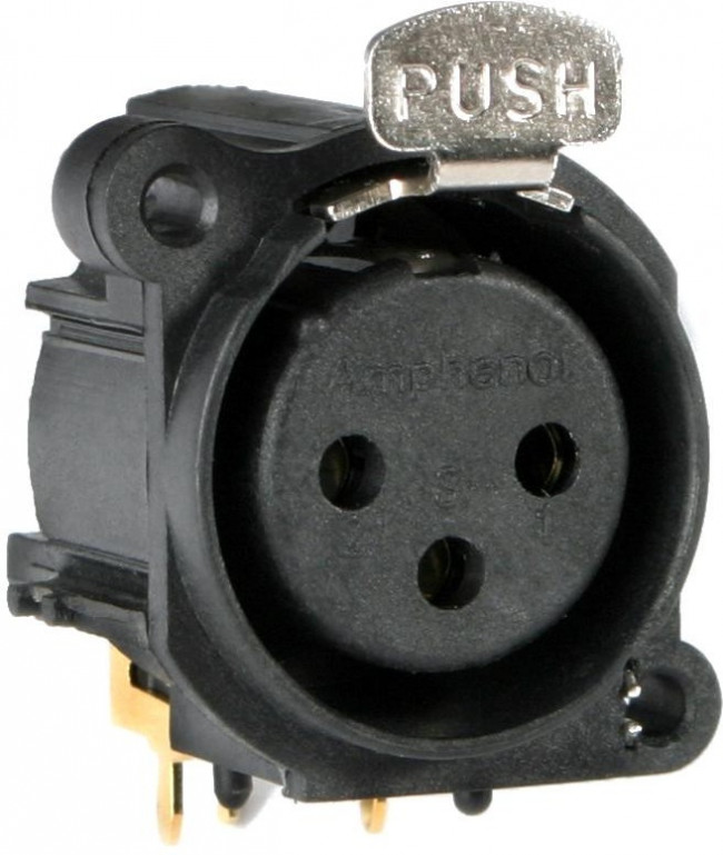 AC3FAH-AU-PRE, XLR Connectors 3 Pole XLR Female Chassis Mount A Type Gold Contacts Black Finish Horizontal PCB AC3FAH-AU-PRE, XLR Connectors 3 Pole XLR Female Chassis Mount A Type Gold Contacts Black Finish Horizontal PCB