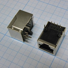 TJ8P8C розетка в плату 59-01 (5921-C), RJ45 B591S-88GF-M010