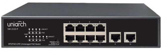SW-2110-P, Коммутатор доступа Uniarch 8х100Mbps PoE(RJ45)+2х100Mbps (RJ45), PoE бюджет макс. до 120 Вт.