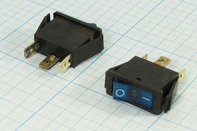 Выключатель клавишный, 3P, 250В/15А, ON-OFF, с подсветкой синей; №1266 B Пкл\\15\ON-OFF\\ чер\ILсин\\3P\\