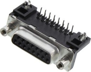 D15S23A4GV00LF, D SUB CONN, R/A RCPT, DA, 15POS, SOLDER