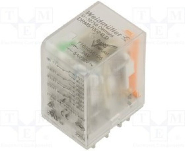 DRM570024LD, Реле: электромагнитное; 4PDT; 24ВDC; 5А; макс.250ВAC; промышленное DRM570024LD, Реле: электромагнитное; 4PDT; 24ВDC; 5А; макс.250ВAC; промышленное