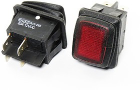 Переключатель клавишный, контакты 4T, 20А, 12В, ON-OFF, подсветка ILкрасная, R13-285A8L1