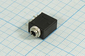 Гнездо Audio Jack стерео 3.5мм, на панель или плату; Q-1501 Z гн 3,5стерео\5C\плат/пан М 6\угл\ON-OFF\QTXZ3-3,5\