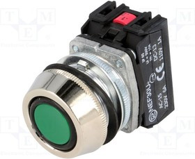 NEF30-UKZXY, Переключатель: кнопочный, Фикс.пол: 1, NC + NO, 30мм, зеленый, IP66