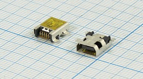 Разъем miniUSB розетка, тип AB, контакты 10P4C, на плату, угловой, SMD, miniUSB B-10SA