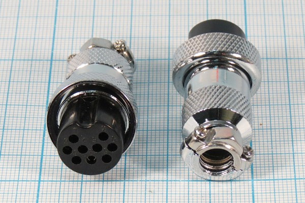 Разъем микрофонный MIC20 розетка, контакты 9P, монтаж на кабель, М19, XS20JK9P-F[MS-DF-20-9]