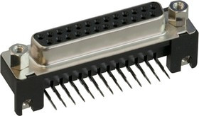 DBLC-J25SAF-20L6E, 25 Way Right Angle Through Hole D-sub Connector Socket