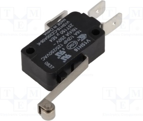 V15H16-CZ300A06-K, Микропереключатель, Стандартный, Длинный Роликовый Рычаг, SPDT, Быстрое Соединение, 16 А