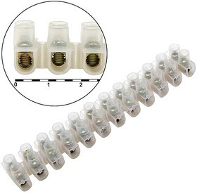 PA12-15A-12mm U-Type, Клеммная колодка винтовая типа U PA12, 12 контактов, 15 A, 400 В, 12 мм2, корпус нейлоновый белый